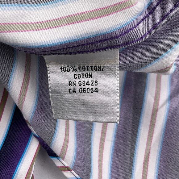 Bugatchi Uomo Shirt Mens Purple Tan Stripe Shaped Fit Cotton Classic Dress Party - Picture 4 of 8